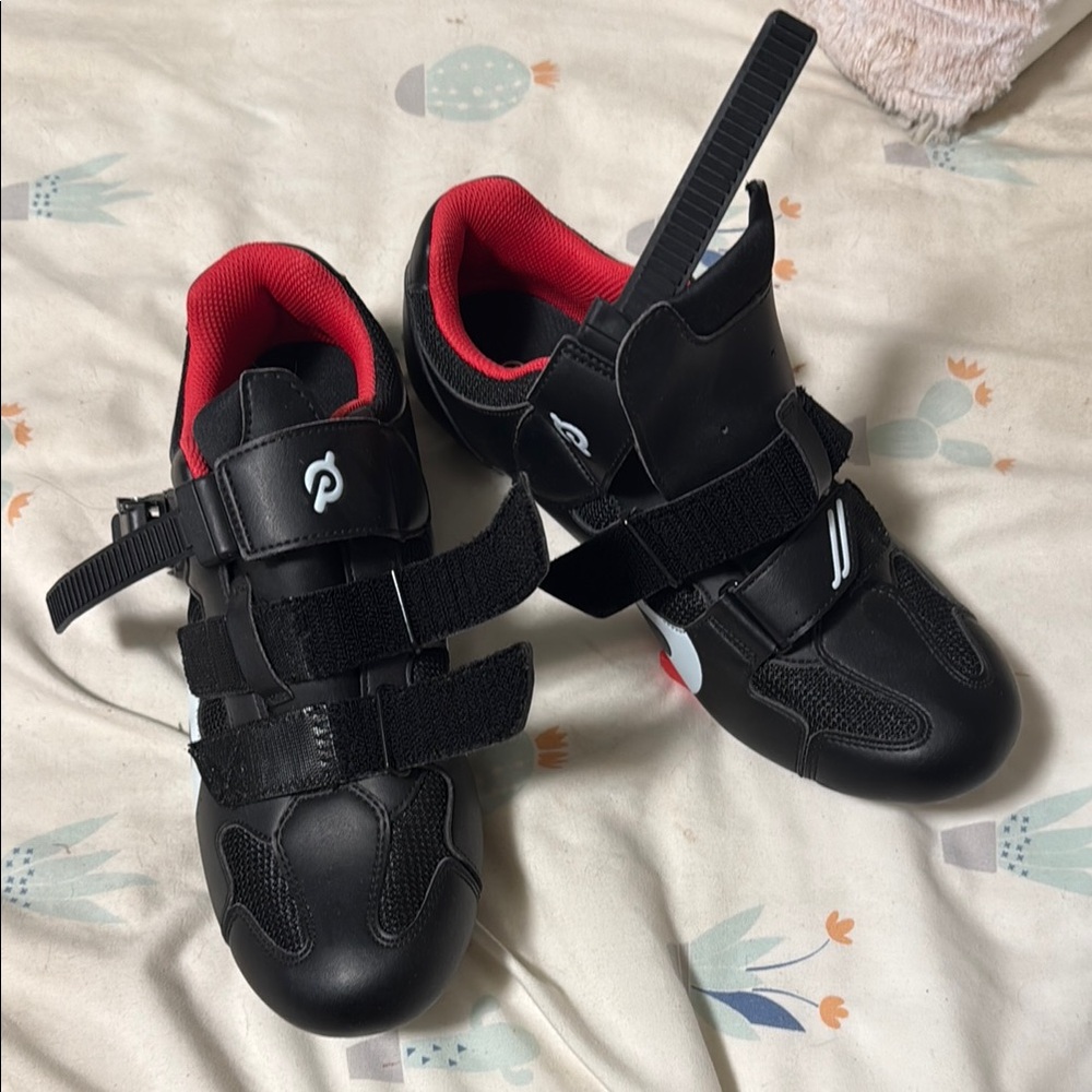 Peloton Black and Red Sneakers with Lace-Up Design and Rubber Sole
